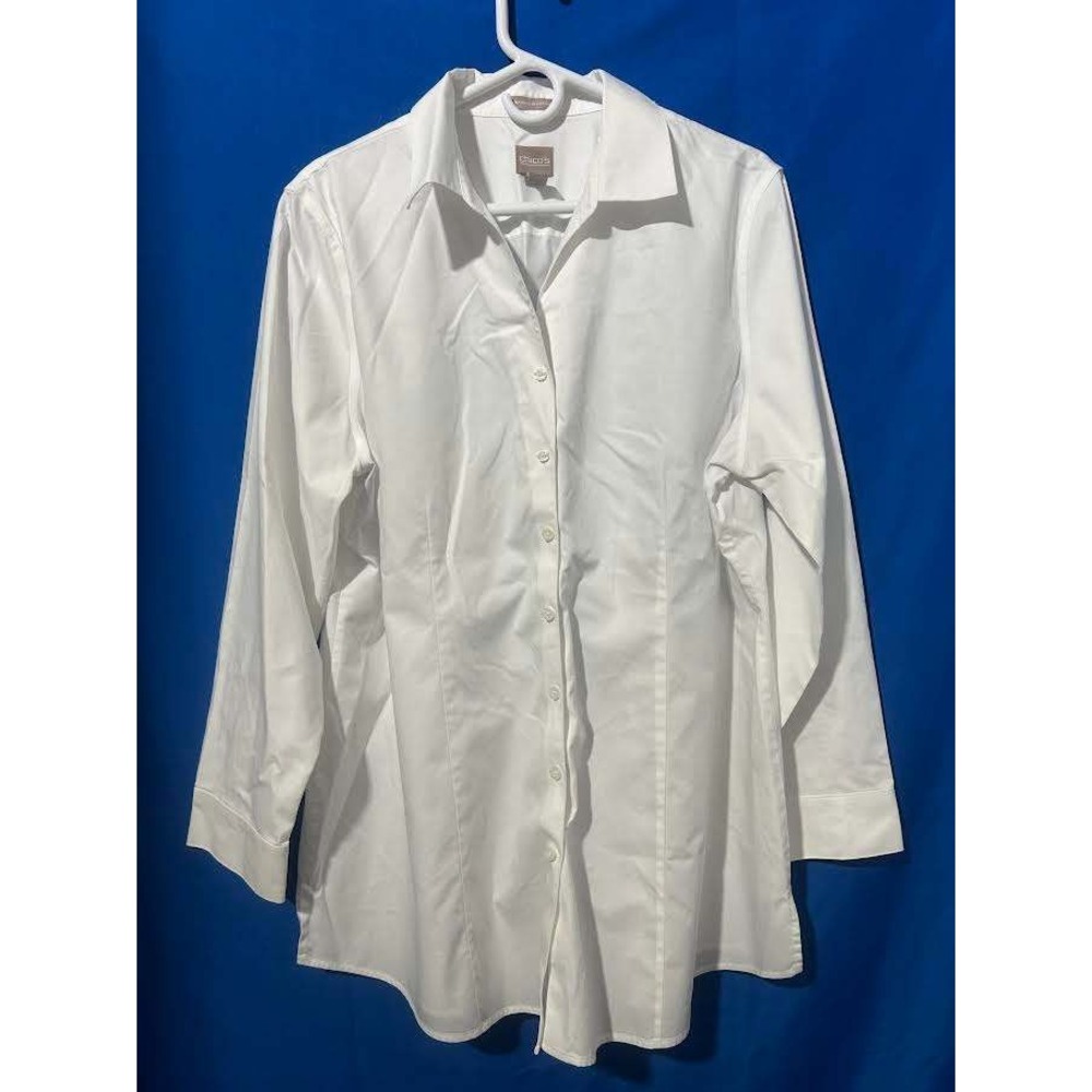 Chicos Womens White 100% Cotton Long Sleeve Button Down Shirt Size 3 XL